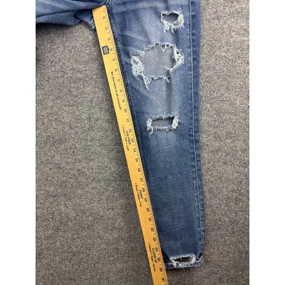 American Eagle Tomgirl Jeans Women's 4 Destroyed Blue Denim Button Fly Mid Rise - Picture 6 of 10